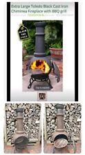 GARDECO Extra Large Toledo Black Cast Iron Chiminea Fireplace BBQ Pizza grill