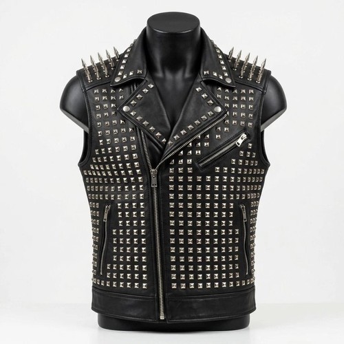 Mens studded leather vest - studded,