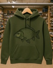 Size Medium Olive Green Fishing Hoodie With Custom Carp Print