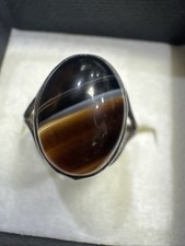 Scottish Hallmarked Silver Antique Banded Agate Ring Size L MAKER  A LTD