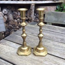 Old Vintage Antique Brass Pair Of Candlesticks 9.75” Tall