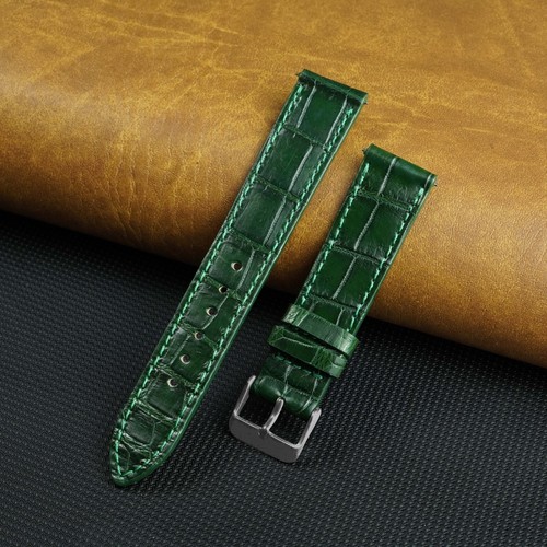 Green flat leather watch - watch, strap