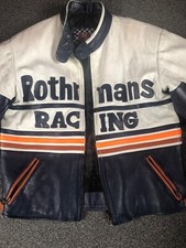 VINTAGE ROTHMANS REAL LEATHER MOTORCYCLE MOTORBIKE JACKET SIZE XL USED