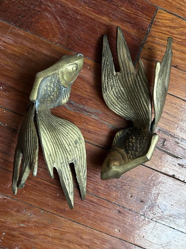 Pair vintage brass - of, fantail