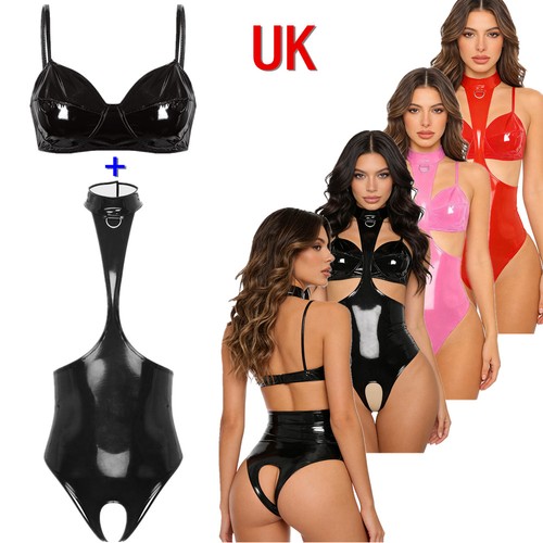 Women wet look leather bra - look,