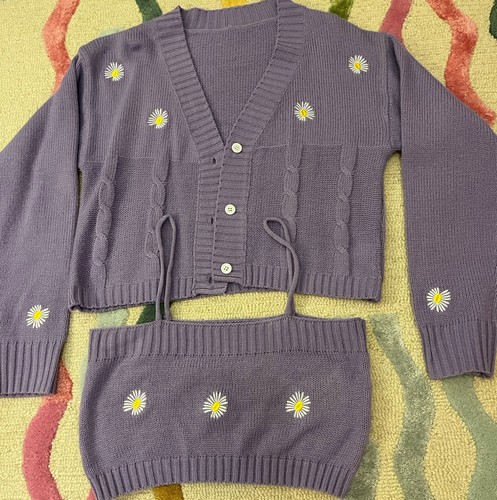 Purple daisy twin set cardigan - purple,