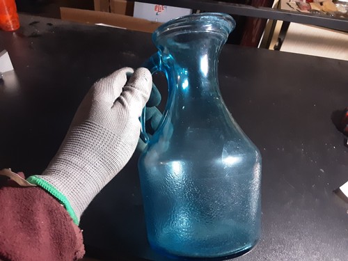 Blue glass carafe 80s - glass, height