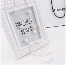 LADY FASHION FAUX PEARL DOUBLE STRAND LONG CHAIN OPERA NECKLACE CHRISTMAS GIFT