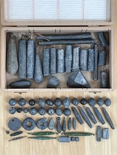 Vintage Lead Fishing Weights Collection in Wooden Box – Mixed Shapes & Sizes