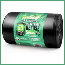 50 x Eco Heavy Duty Super Strong Refuse Sacks 100L Thick Rubbish Bags