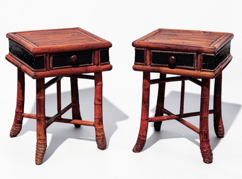 Pair bamboo bedside tables - pair,