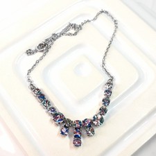 Vintage Rhinestone Necklace Rainbow Iris Mid Century Diamante Jewellery Gift