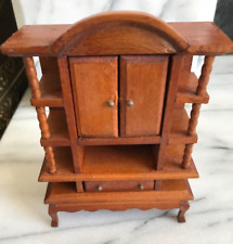Vintage Doll’s House Wooden Cupboard, 2 Doors, 1 Drawer &Open Shelves Arched Top