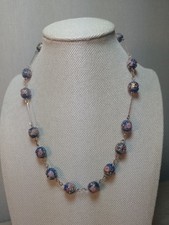 Lovely Vintage Venetian Murano Glass Wedding Cake Lampwork Necklace, Blue, 42cms