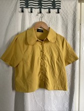 Cider Ochre Yellow Short Sleeve Peter Pan Collar Retro Cropped Blouse Size L