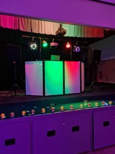 DJ PA equipment package including speakers, amps, various disco lights and more