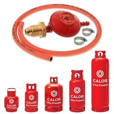 PROPANE GAS BOTTLE REGULATOR WITH 1M ORANGE FLEXIBLE HOSE & CLIPS POL SCREW IN