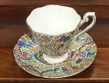 Paisley Pattern Cup and Saucer Royal Standard Mayfair Bone China Multicolored