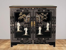 Chinese Hand Painted Mother Of Pearl Cabinet, Oriental Hand Made Furniture