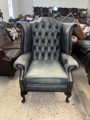 Chesterfield blue real leather - real,