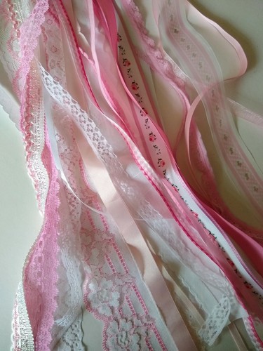 Pink white ivory ribbon - &,