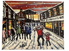 Reds V Blues Football Match in the Snow northern art signed oil canvas