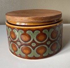 Vintage Hornsea Brontë Storage Jar with Wooden Lid —Retro 1970s Pattern, England