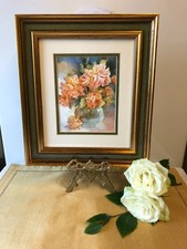 Gold & Green Ornate Frame 30x27 cm W/Colour Print 'Rose Bowl By Adelene Fletcher