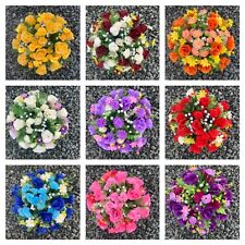 Rosebud and grass Artificial flower arrangements in grave /memorial/crem pots 