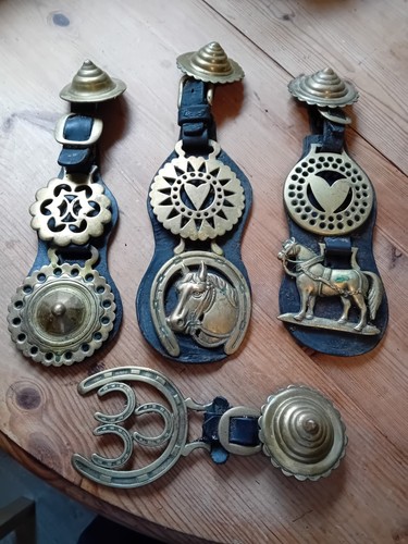 Antique horse brass straps - 4,