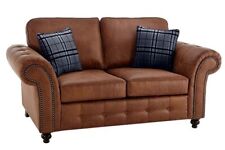 Sofa Suite 3+2+1 Tan Suede – Chesterfield Style with Brass Button Accent OAKLAND