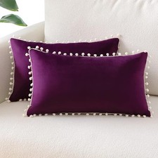 Sungeek Pack of 2 Decorative Cushion Covers Soft Velvet Pompoms Pillow Covers wi