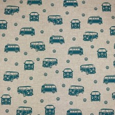 Craft Fabric - Surfing Camper Van Print on Natural Linen Look Fabric Material
