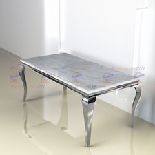 FurnitureDW Louis 150cm x 90cm White Marble Top Chrome Dining Table Rectangular