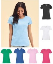fruit of the loom t shirts womens Ladies Plain Coloured Cotton Fitted Tee Shirt