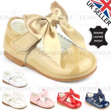 SPANISH BOW SHOES BABY GIRLS MARY JANE SHOE GENUINE LEATHER PATENT UK2 UK12 NEW