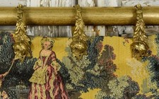 Gorgeous SET 7 Large Antique French Rose & Leaf Gilded Chateau Curtain Rings