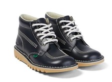 KICKERS Leather Kick Hi Lace Up Ankle Boots In NAVY/WHITE, UK Size: 7