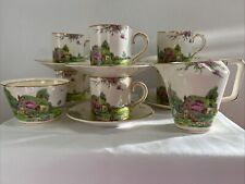 Ford & Sons Crownford Burslem Coffee Set "Surrey Scene" 14 Pieces Beautiful set