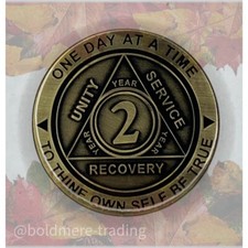 2 Year Alcoholics Anonymous Medallion Bronze Plated AA Sobriety Chip Coin