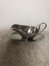 vintage gravy boat with place drip tray metal stainless steel small silver 