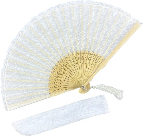 Chic white lace handheld - white, fan