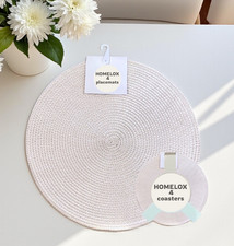 Round Placemats & Coasters Set 8pc Table Mats Dining Tableware - Natural