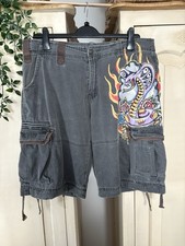 Ed Hardy Vintage Men’s Shorts Size 36 Grey Tattoo Print Y2K