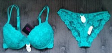 La Senza Sea Green 32D Bra & Cheeky Panties Size 8 