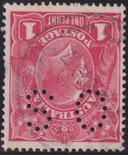AUST KGV 1d RED SWMk PERF OS
