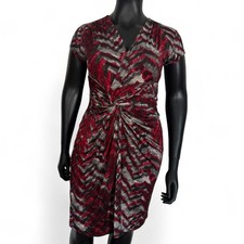Jus d'Orange Paris Size 12-14 Wrap Dress Patterned Short Sleeve Burgundy Mix