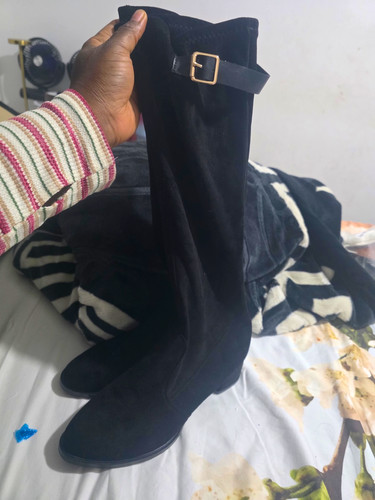 Women black suede knee - black,