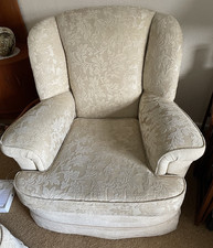 Vintage Bridgecraft Single Wing Armchair Reupholstered in Beige Good Condition