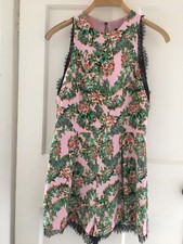 TOPSHOP Size 10 Playsuit Pink With Floral Pattern & Black Lace Trim ( Damaged)